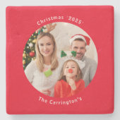 メリークリスマスホリデー写真カスタマイズ記念酒 ストーンコースター (正面)