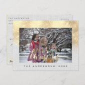 メリークリスマスホリデー金ゴールドコテージフォトグレー ポストカード (正面/裏面)