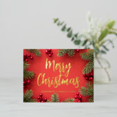 メリークリスマスホリモダンーベリーパインニードル 箔シーズンポストカード (立ち正面)