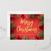 メリークリスマスホリモダンーベリーパインニードル 箔シーズンポストカード (正面/裏面)