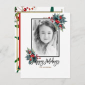 メリークリスマスホリモダンー・ベリーとのストライプ写真 シーズンポストカード (正面/裏面)