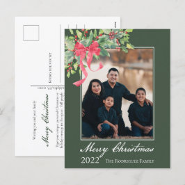 メリークリスマスホリーとベリーグリーンのフォトホール シーズンポストカード