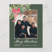 メリークリスマスホリーとベリーグリーンのフォトホール シーズンポストカード (正面)