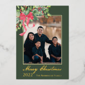 メリークリスマスホリーとベリーグリーンの写真 箔シーズンカード (正面)