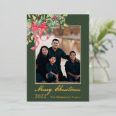 メリークリスマスホリーとベリーグリーンの写真 箔シーズンカード (立ち正面)