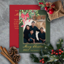 メリークリスマスホリーとベリーグリーンの写真