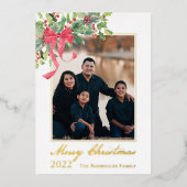 メリークリスマスホリーとベリーグリーンリーのフォトフォイ 箔シーズンカード (正面)