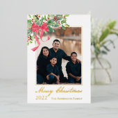 メリークリスマスホリーとベリーグリーンリーのフォトフォイ 箔シーズンカード (立ち正面)
