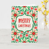メリークリスマスホリーとポインセチア植物学 カード (黄色い花)