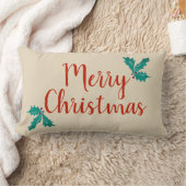 メリークリスマスホリーアイビーヴィンテージベージュホリデー ランバークッション (ブランケット)