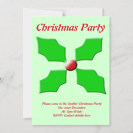 メリークリスマスホリーカスタムパーティー マグネット招待状 (正面)
