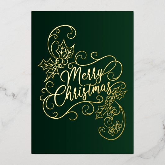 メリークリスマスホリーグリーンの挨拶 箔シーズンカード (正面)