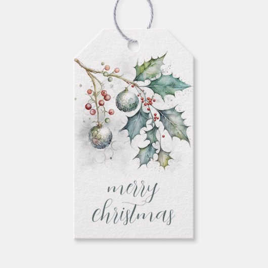 メリークリスマスホリーツリーオーナメントギフトラベル ギフトタグ (正面)