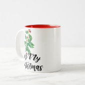 メリークリスマスホリーデザインカスタムサンタ ツートーンマグカップ (正面左)