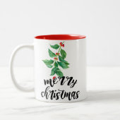 メリークリスマスホリーデザインカスタムサンタ ツートーンマグカップ (左)