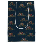 メリークリスマスホリーノールスノーフレーク金ゴールドレッドブルー ミディアムペーパーバッグ (裏面)