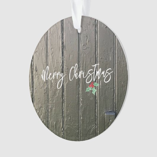 メリークリスマスホリーバーンドアファミリーフォト オーナメント (正面)