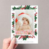 メリークリスマスホリーパーソナライズされた写真 アクリル招待状 (インサイチュ (ポータブル))