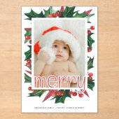 メリークリスマスホリーパーソナライズされた写真 アクリル招待状 (正面)