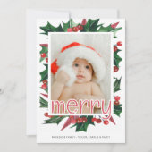 メリークリスマスホリーパーソナライズされた写真 シーズンカード (正面)