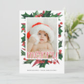 メリークリスマスホリーパーソナライズされた写真 シーズンカード (スタンド正面)