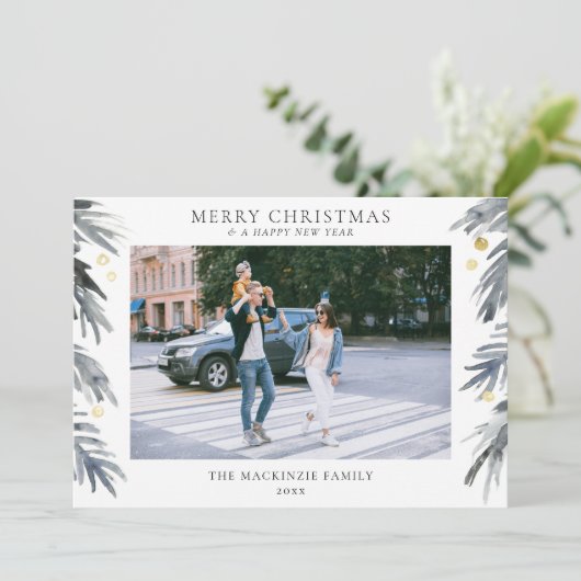 メリークリスマスホリーファミリーフォトホリデーカード シーズンカード (スタンド正面)