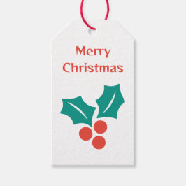 メリークリスマスホリーファミリー名レッドホワイトグリーン ギフトタグ