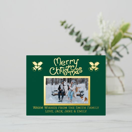 メリークリスマスホリーフォトフォイルホリデーポストカード 箔シーズンポストカード (立ち正面)
