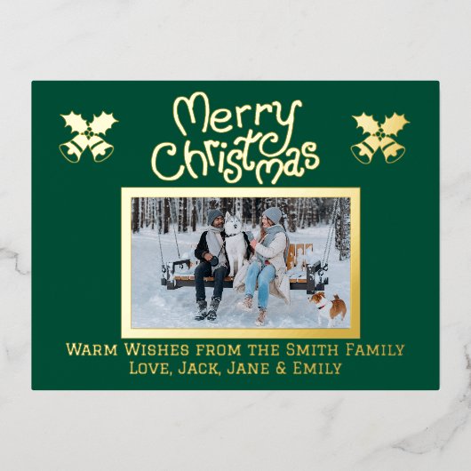 メリークリスマスホリーフォトフォイルホリデーポストカード 箔シーズンポストカード (正面)
