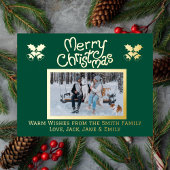 メリークリスマスホリーフォトフォイルホリデーポストカード 箔シーズンポストカード