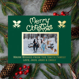 メリークリスマスホリーフォトフォイルホリデーポストカード 箔シーズンポストカード