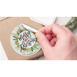 メリークリスマスホリーフローラリースホリデーウィッシュ ラウンドシール