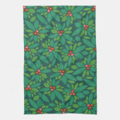メリークリスマスホリーフローラルパターン キッチンタオル (縦)