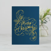 メリークリスマスホリーブルーの挨拶 箔シーズンカード (立ち正面)