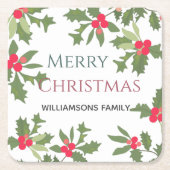 メリークリスマスホリーベリーの休日 スクエアペーパーコースター (正面)