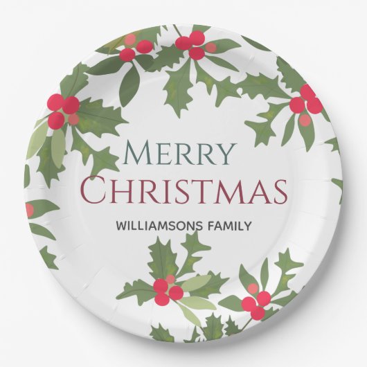 メリークリスマスホリーベリーの休日 ペーパープレート (正面)