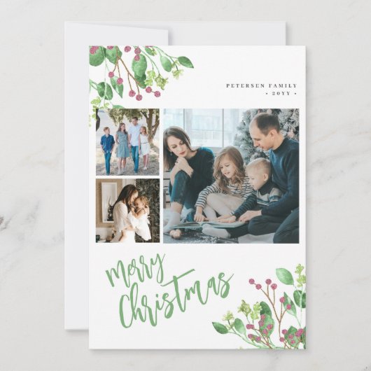 メリークリスマスホリーベリーの葉の数々の写真 シーズンカード (正面)