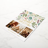 メリークリスマスホリーベリーの葉2つのフォトフォイル 箔シーズンカード (回転した状態)