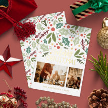 メリークリスマスホリーベリーの葉2枚の写真