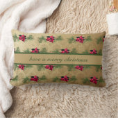 メリークリスマスホリーベリーを食べる ランバークッション (ブランケット)