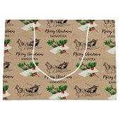 メリークリスマスホリーベリーウィンタークラフトブラウン ラージペーパーバッグ (正面)