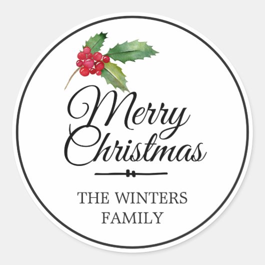 メリークリスマスホリーベリーパッケージシール ラウンドシール (正面)