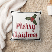 メリークリスマスホリーベリー葉と クッション (ブランケット)