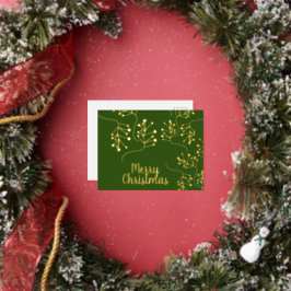 メリークリスマスホリーベリー金ゴールドプレス緑 箔シーズンポストカード