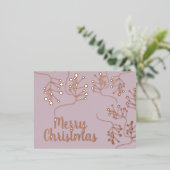 メリークリスマスホリーベリー金ゴールドプレス赤面 箔シーズンポストカード (立ち正面)