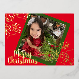 メリークリスマスホリーベリー金ゴールドプレス 箔シーズンポストカード