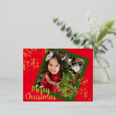 メリークリスマスホリーベリー金ゴールドプレス 箔シーズンポストカード (立ち正面)