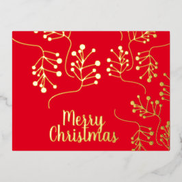 メリークリスマスホリーベリー金ゴールド押しレッド 箔シーズンポストカード