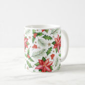 メリークリスマスホリーポインセティアフラワーホリデー コーヒーマグカップ (正面右)