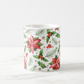 メリークリスマスホリーポインセティアフラワーホリデー コーヒーマグカップ (中央)